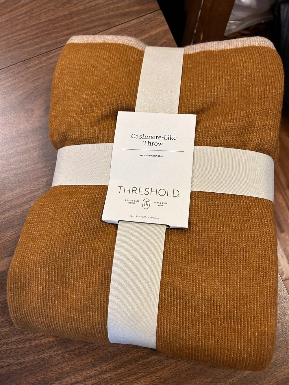 Threshold Cashmere-Like Throw - Rust color with Cream Trim